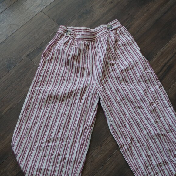 Cute Stripped Linen Cotton Blend Summer Cropped Pants - Picture 1 of 4